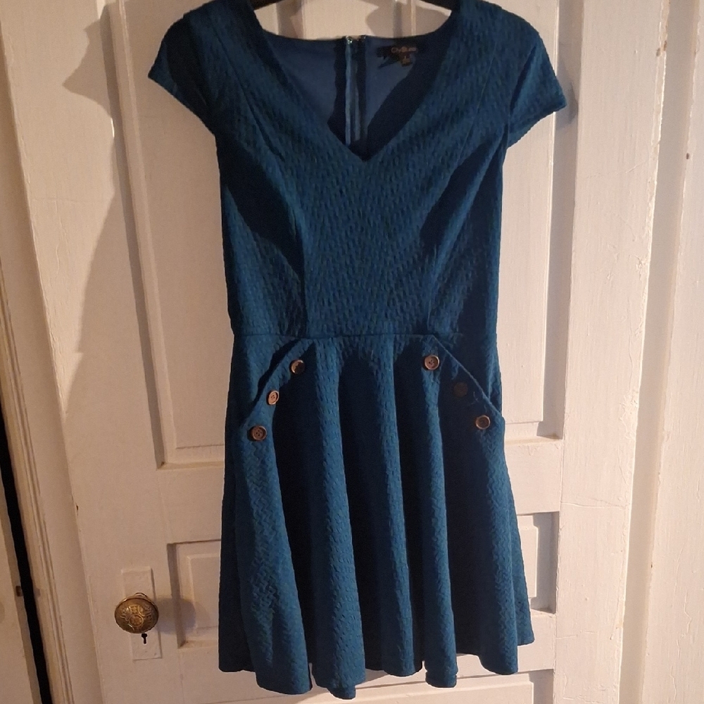 Teal Cap-Sleeve Dress
